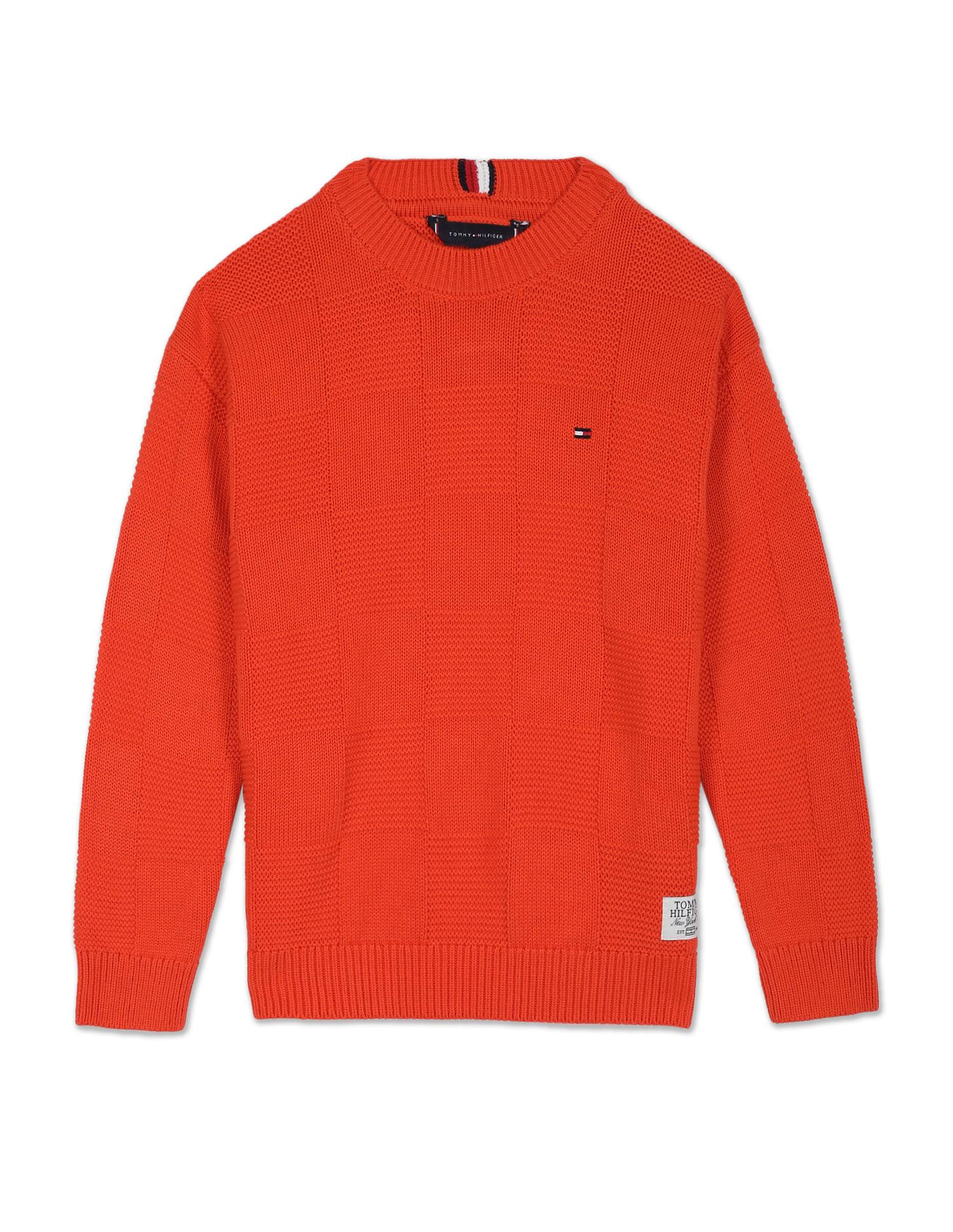 boys orange structured knit cotton sweatshirt