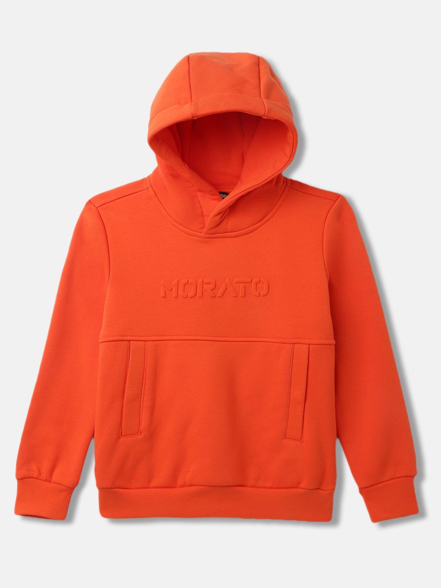 boys orange typography full sleeves hoodie