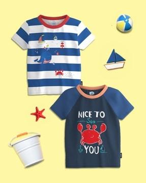 boys pack of 2 printed regular fit crew-neck t-shirts