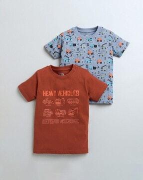 boys pack of 2 printed regular fit round-neck t-shirts