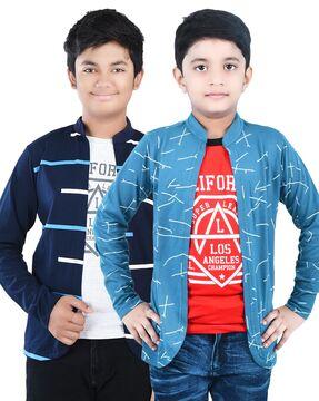 boys pack of 2 printed relaxed fit crew-neck t-shirts with jacket