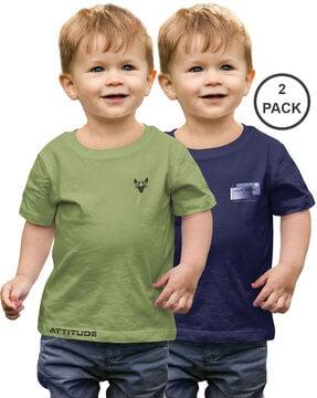 boys pack of 2 typographic print regular fit  round-neck t-shirt