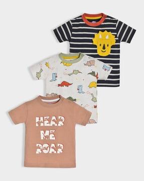 boys pack of 3 printed regular fit round-neck t-shirts