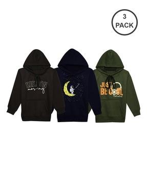 boys pack of 3 typographic print regular fit hoodies