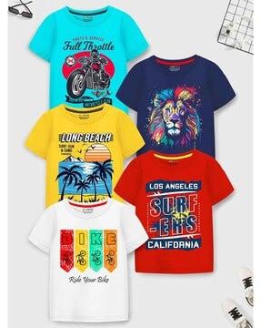 boys pack of 5 graphic print regular fit crew-neck t-shirts