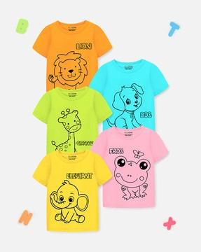 boys pack of 5 printed regular fit round-neck t-shirts