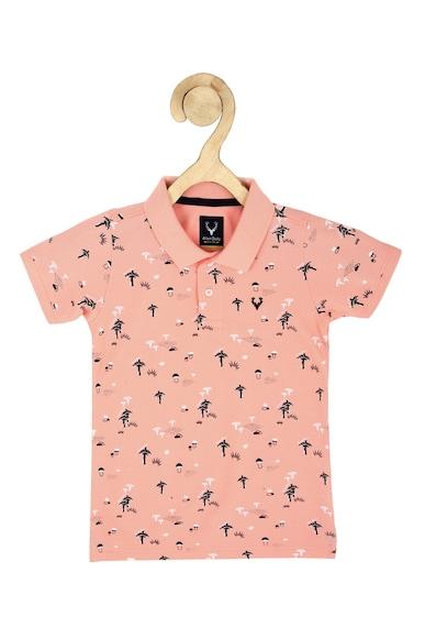 boys peach regular fit print polo neck t-shirt