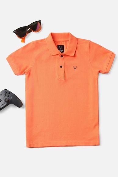 boys peach regular fit solid polo neck t-shirt