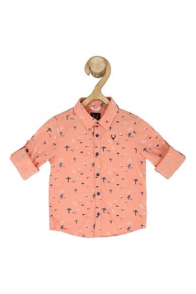 boys peach slim fit print casual shirt