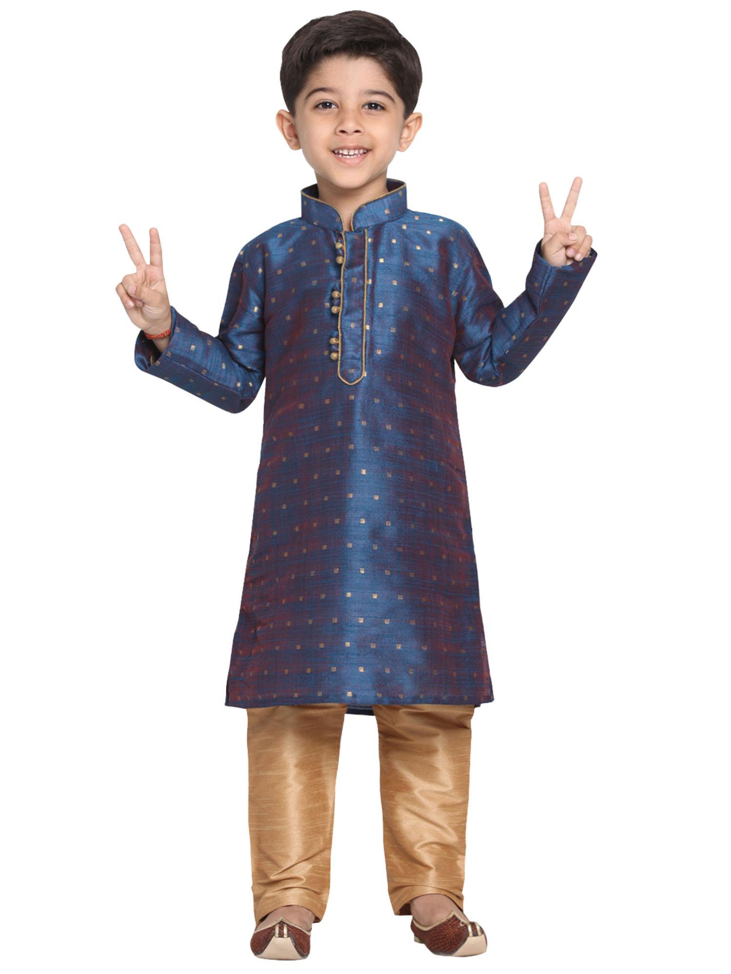 boys persian blue and rose gold kurta pyjama set (set of 2)