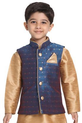 boys persian blue and rose gold silk blend nehru jacket - deep blue