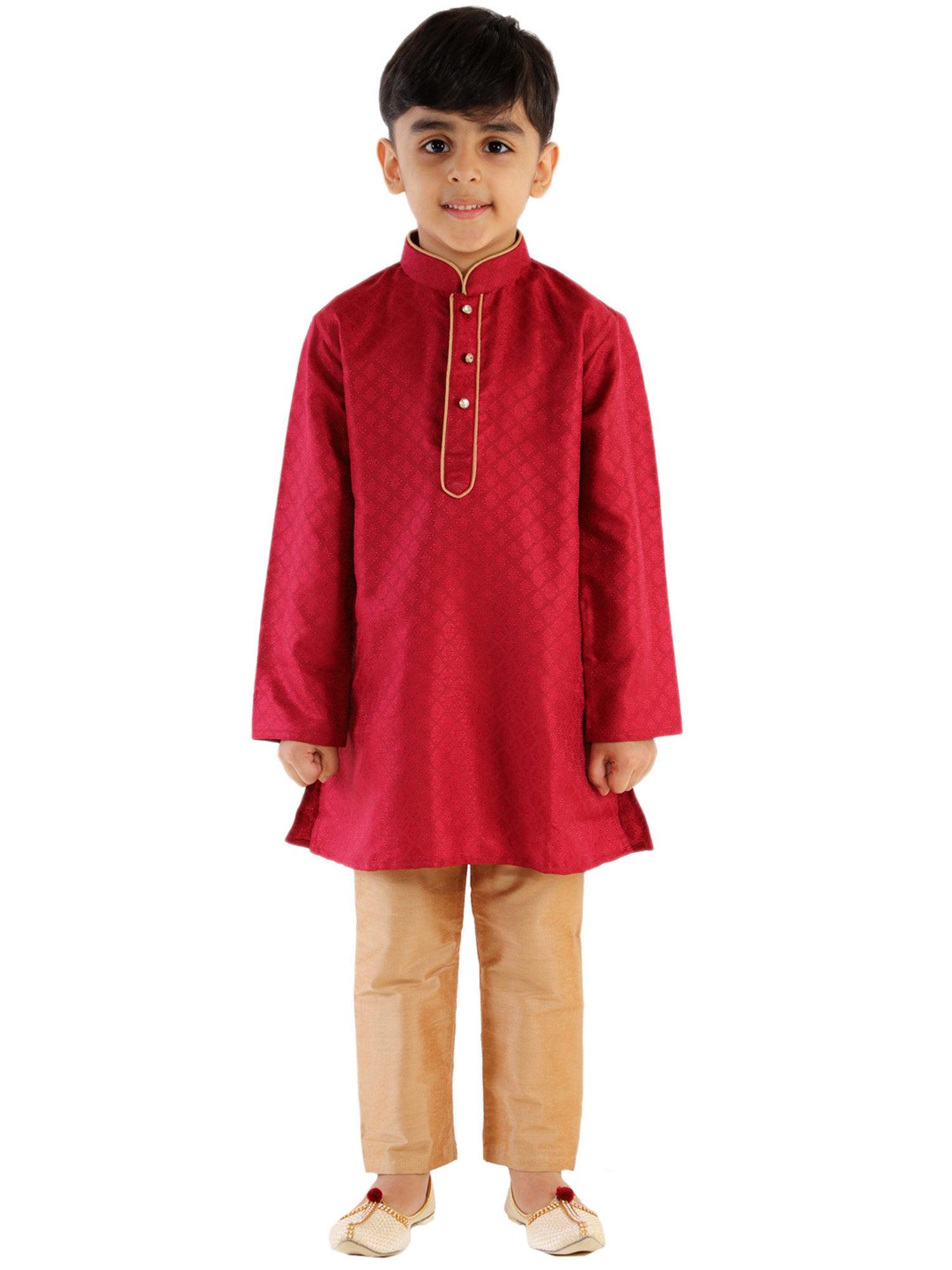 boys pink and rose gold kurta pyjama set (set of 2)