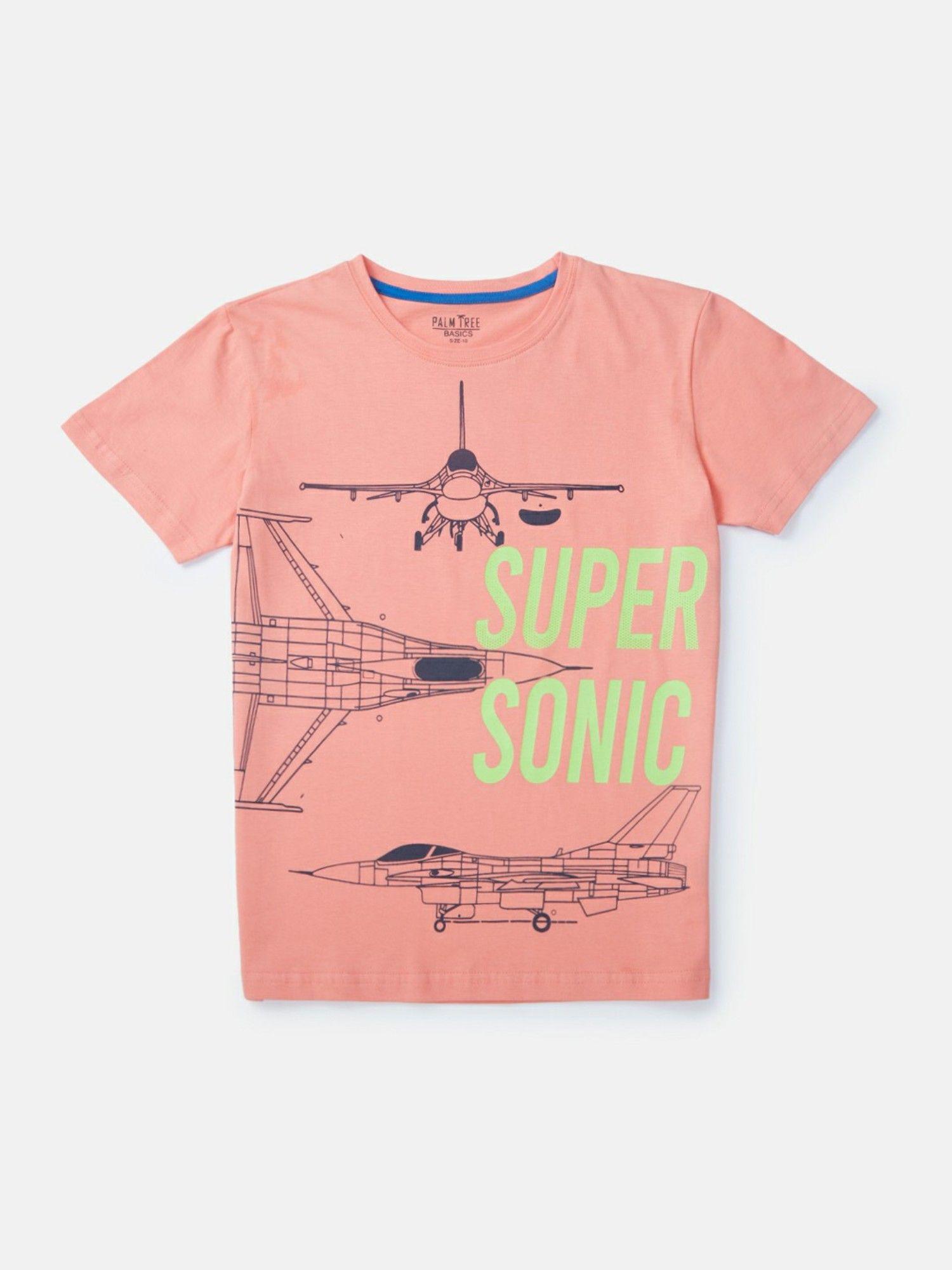 boys pink cotton printed t-shirt