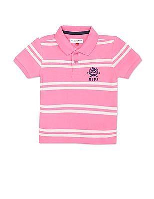 boys pink cotton striped polo shirt