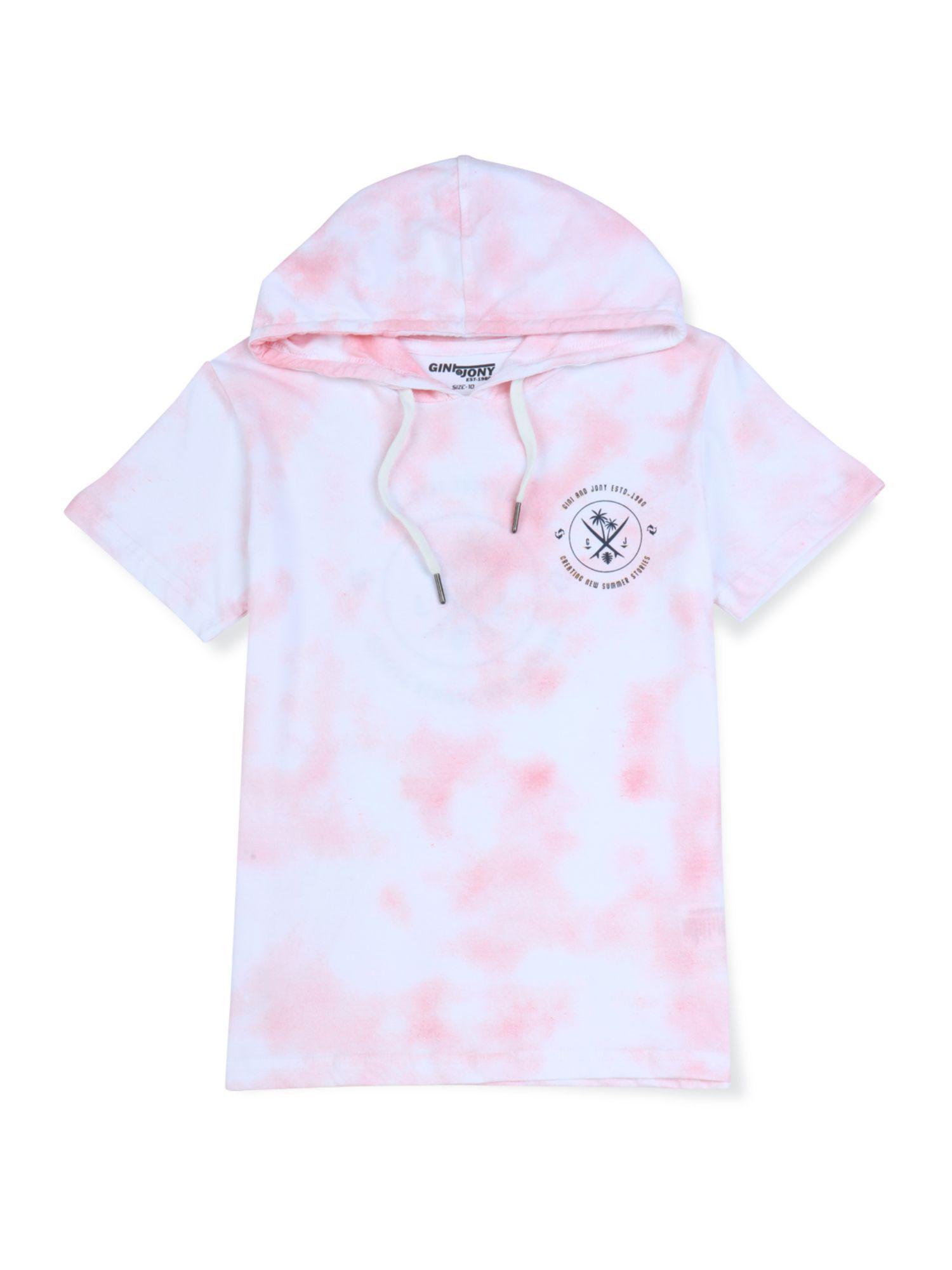 boys pink cotton tie & dye half sleeves t-shirt