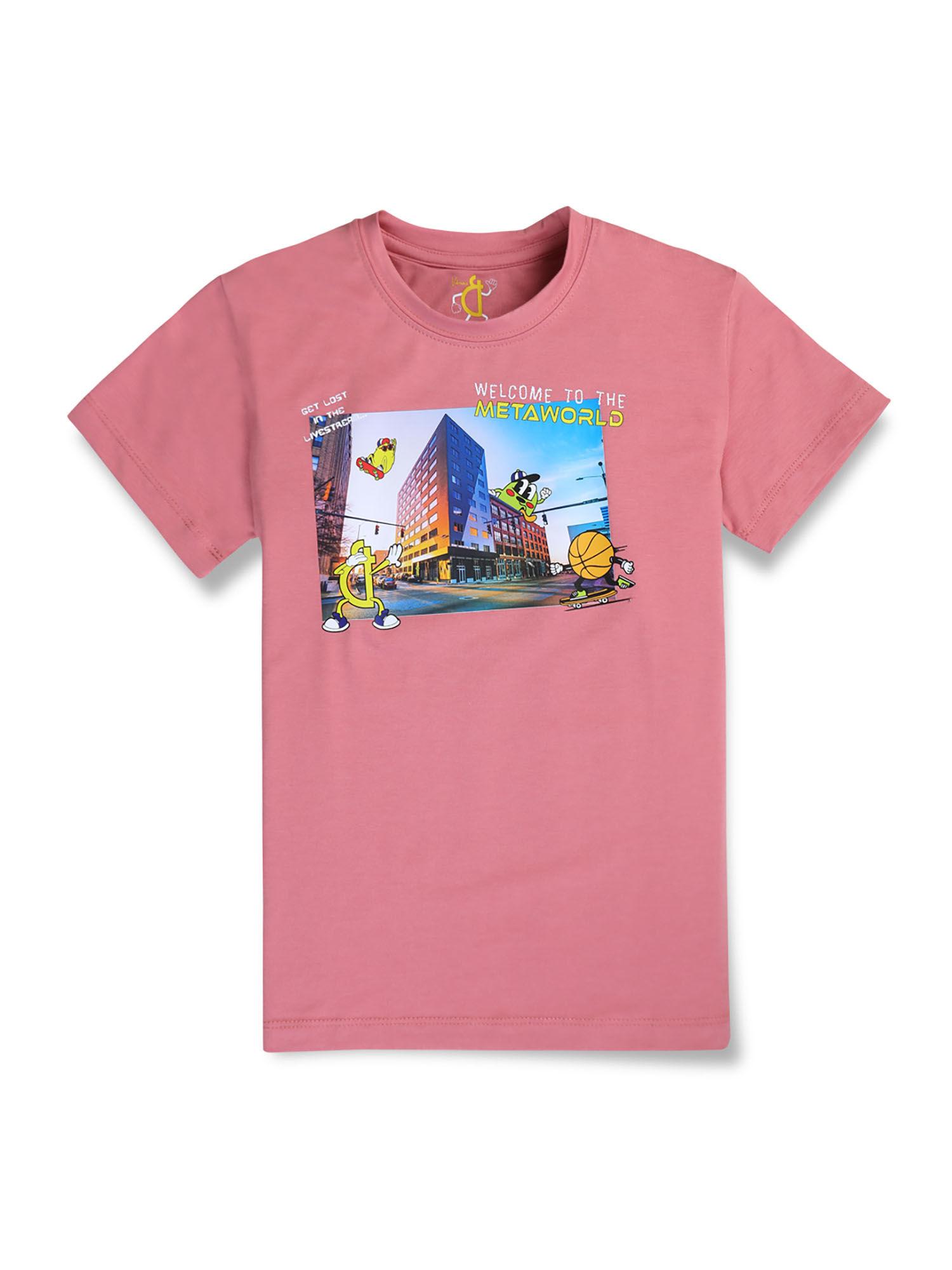 boys pink digital print cotton t-shirt half sleeves