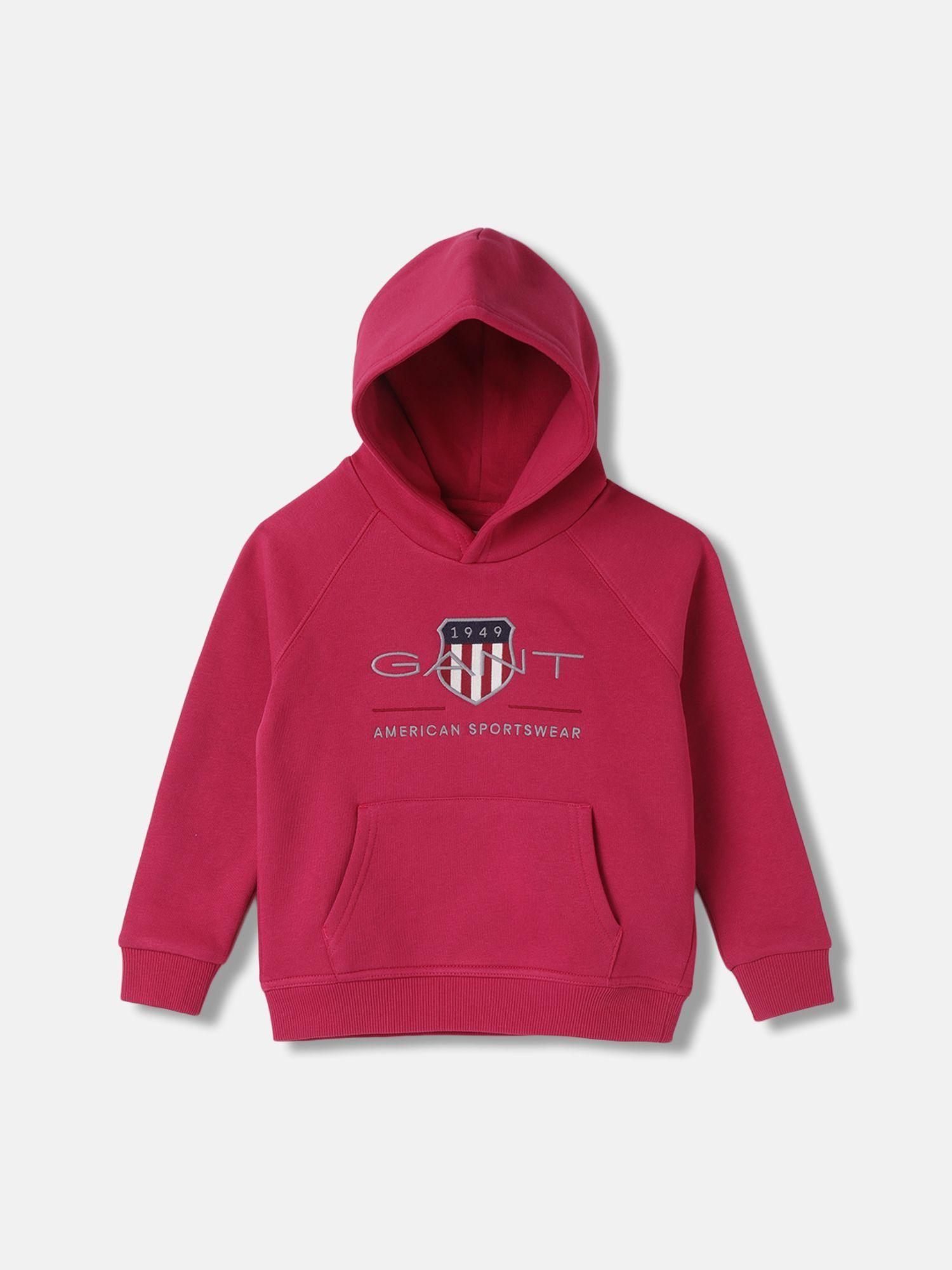 boys pink embroidered regular sleeve hoodie