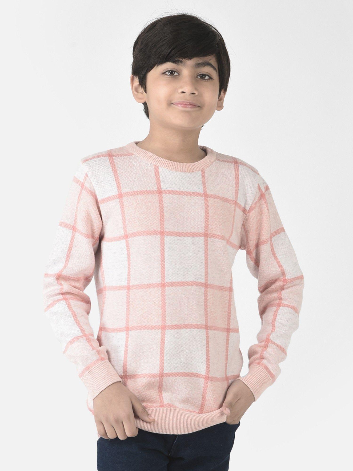 boys pink graph checked sweater
