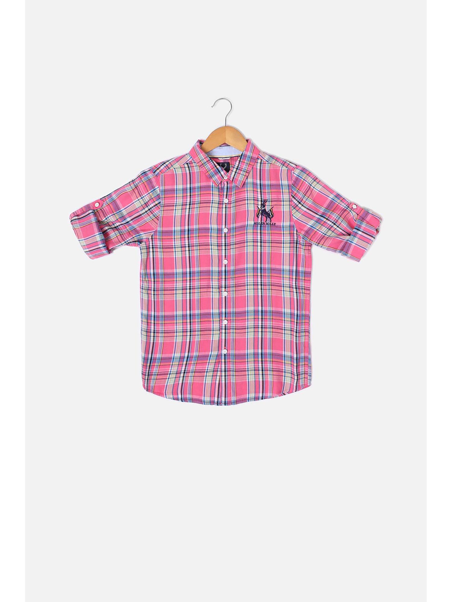 boys pink modal checks shirt