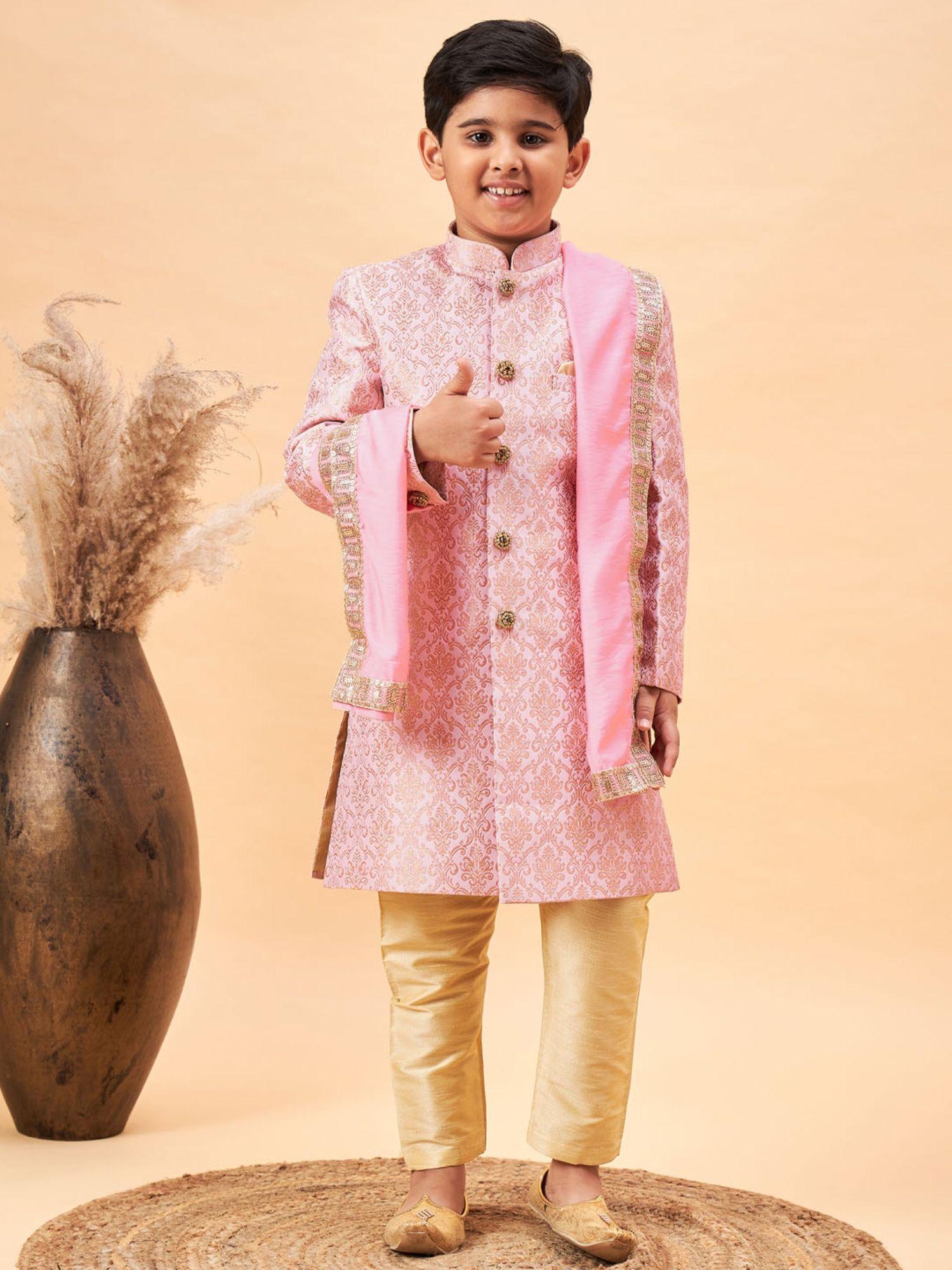 boys pink sherwani (set of 3)