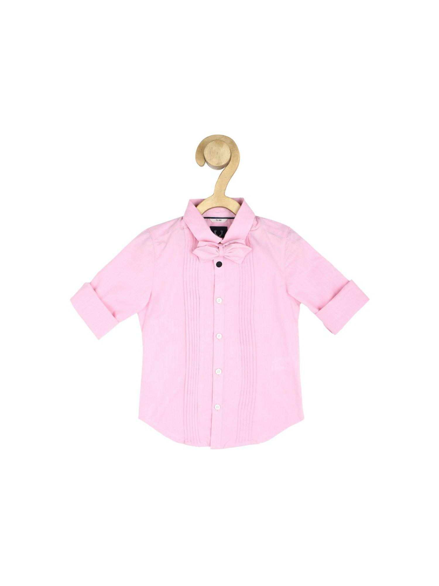 boys pink slim fit pleated casual shirt