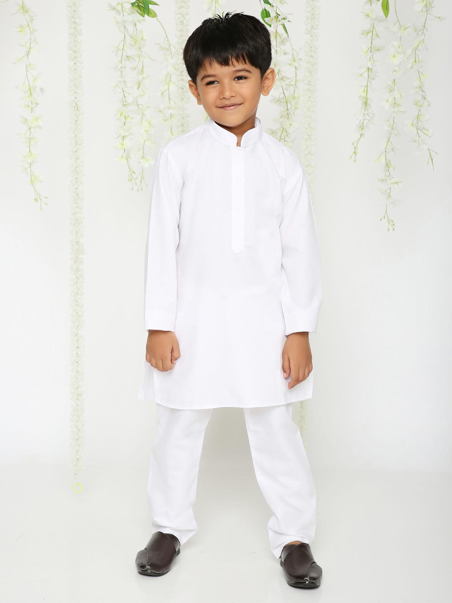 boys plain kurta pyjama white (set of 2)
