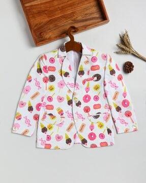 boys printed blazer with notched lapel