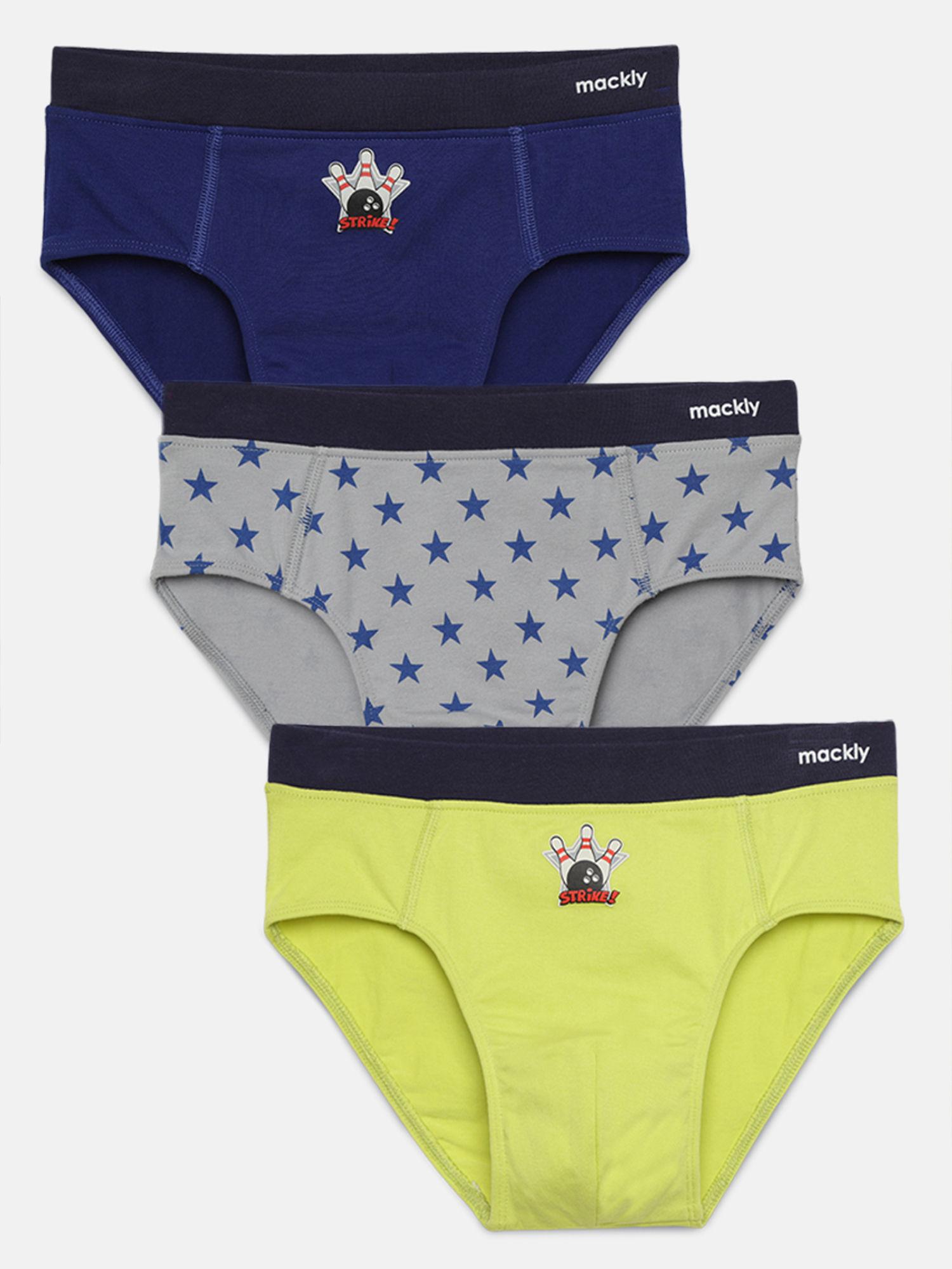 boys printed cotton brief grey, navy and green (pack of 3)