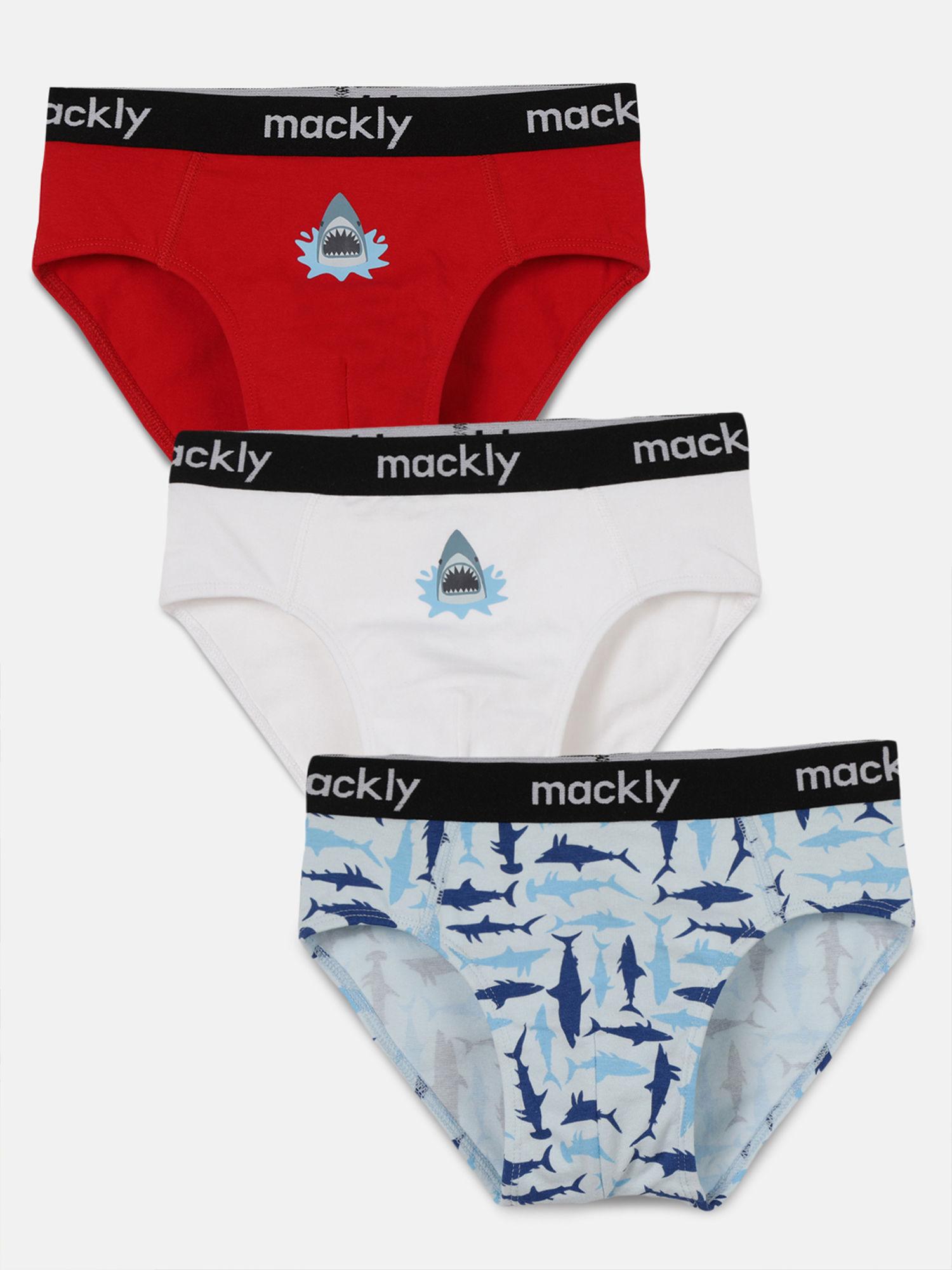 boys printed cotton brief red, white and grey (pack of 3)
