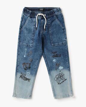 boys printed mid-wash relaxed fit jeans