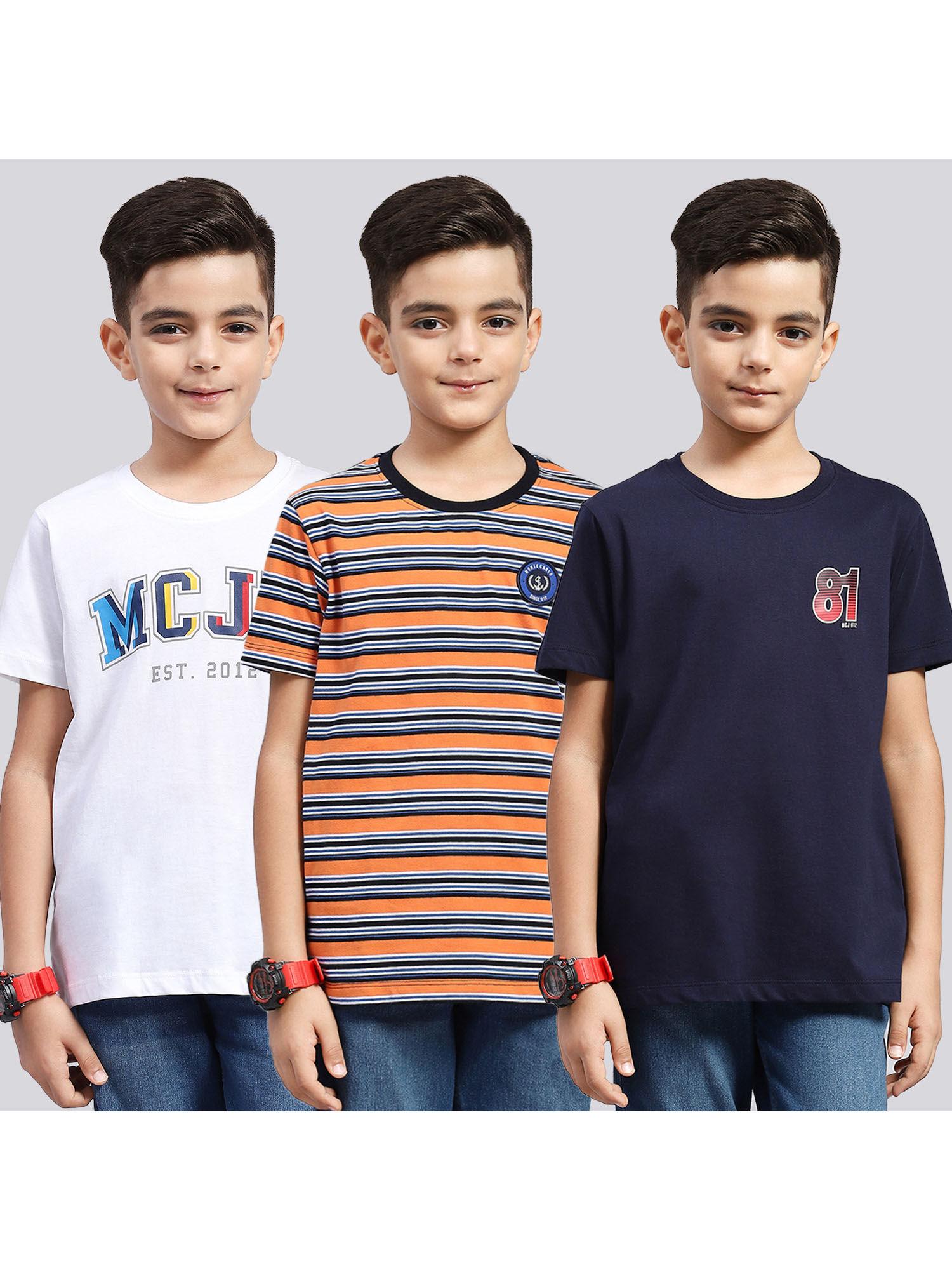 boys printed multi color round neck half sleeve t-shirts (pack of 3)