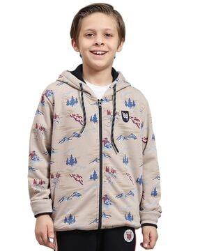 boys printed regular fit hooded sweatshirt