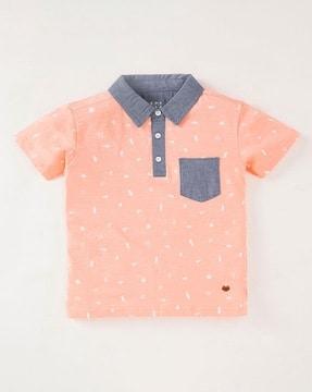 boys printed regular fit polo t-shirt with patch pocket