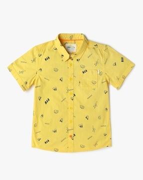 boys printed shirt with patch pocket