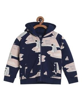 boys printed zip-front hooded bomber jacket