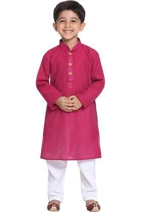 boys purple and white pure cotton kurta and pyjama set - purple