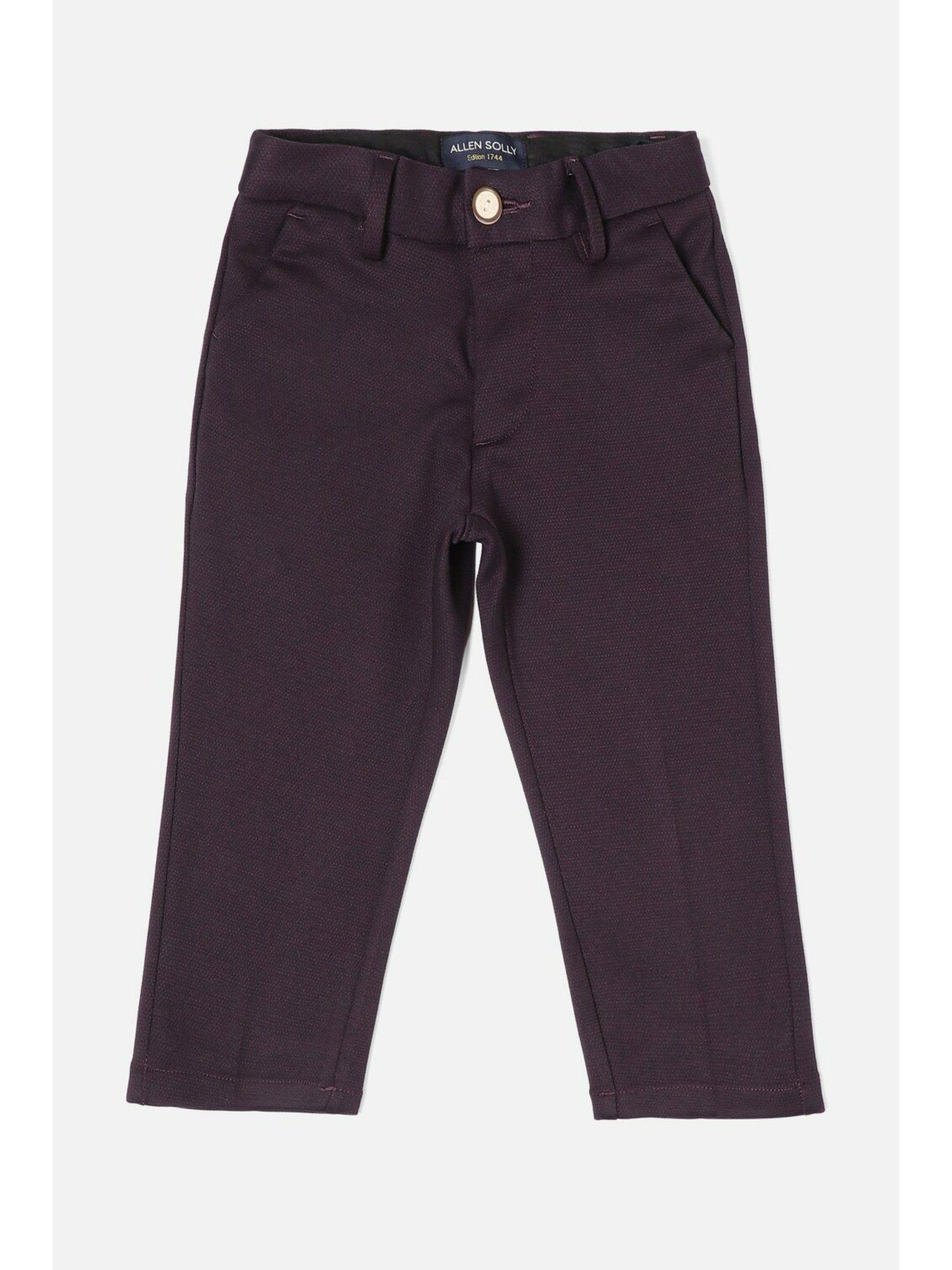 boys purple slim fit solid trousers