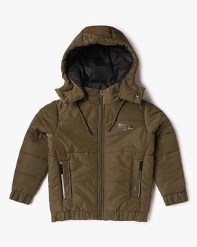 boys quilted puffer jacket with detachable hoodie