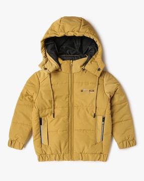 boys quilted puffer jacket with detachable hoodie