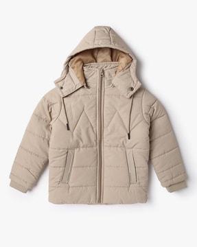 boys quilted puffer jacket with detachable hoodie