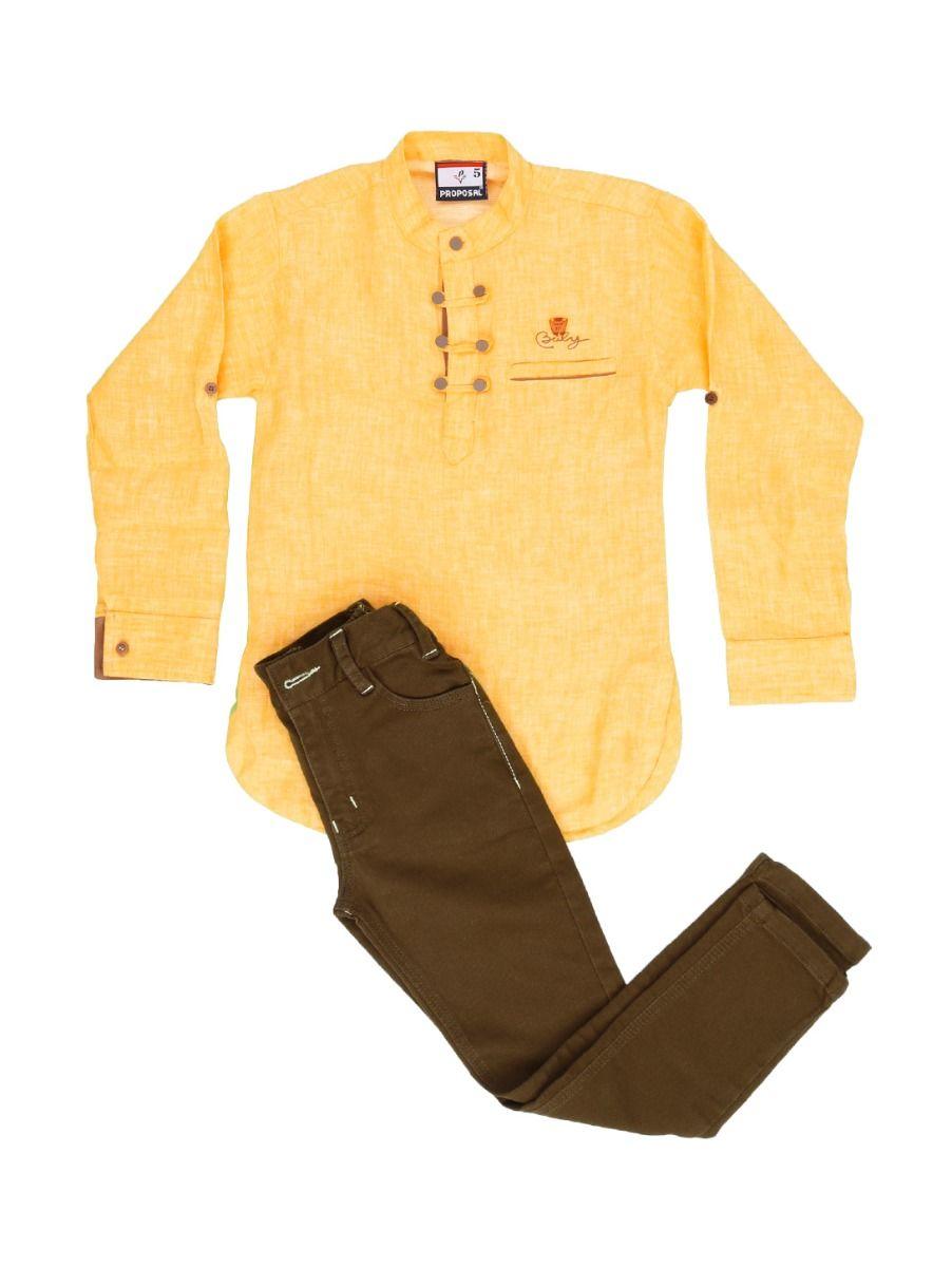 boys readymade mustard casual shirt and pant set