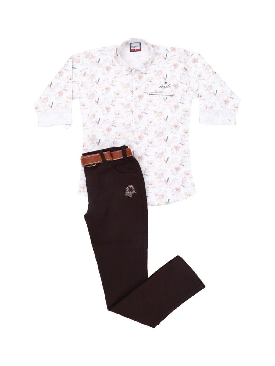 boys readymade white casual shirt and pant set