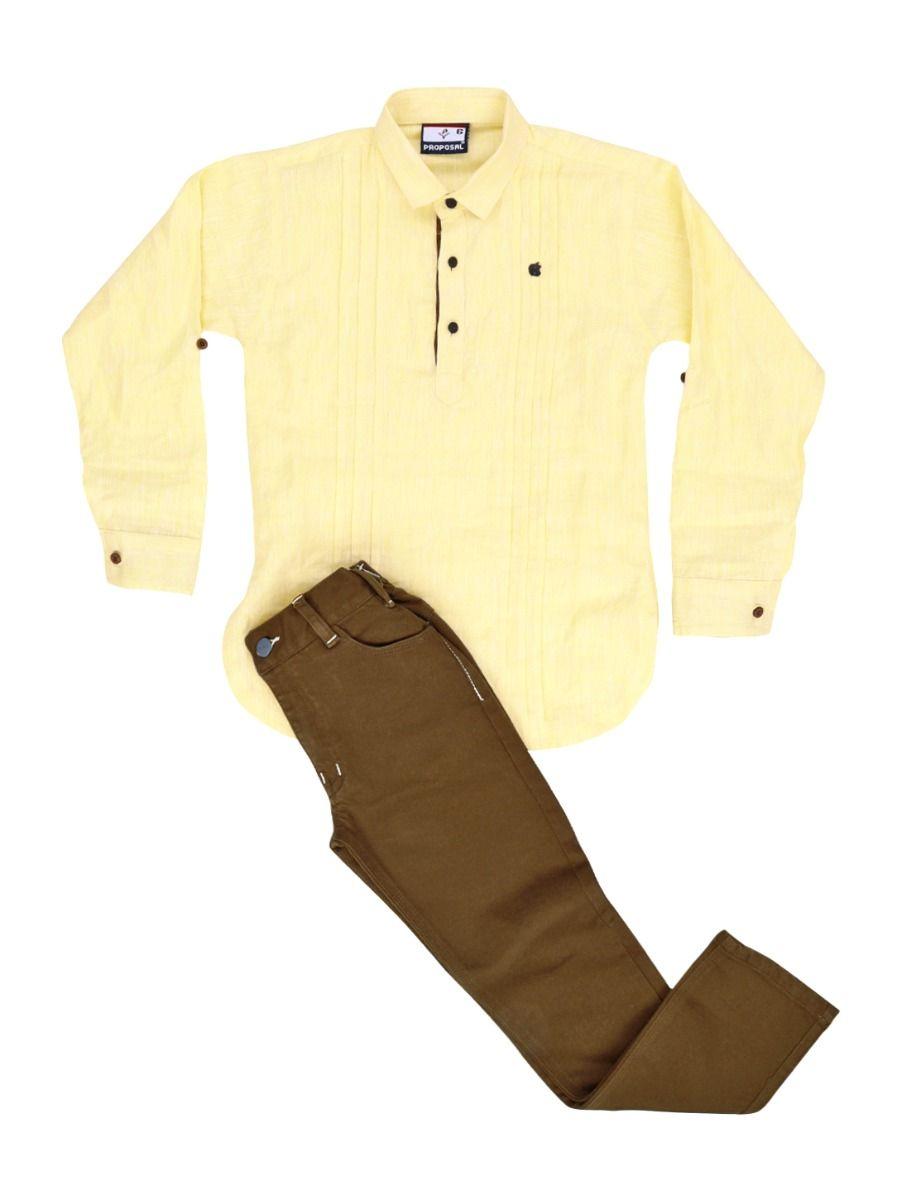 boys readymade yellow casual shirt and pant set