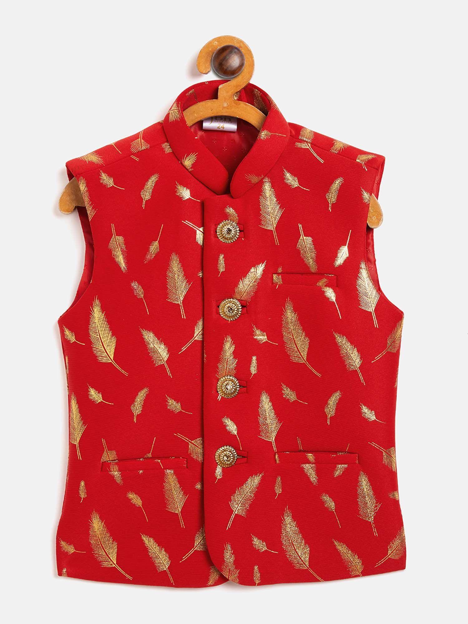 boys red and gold nehru jacket