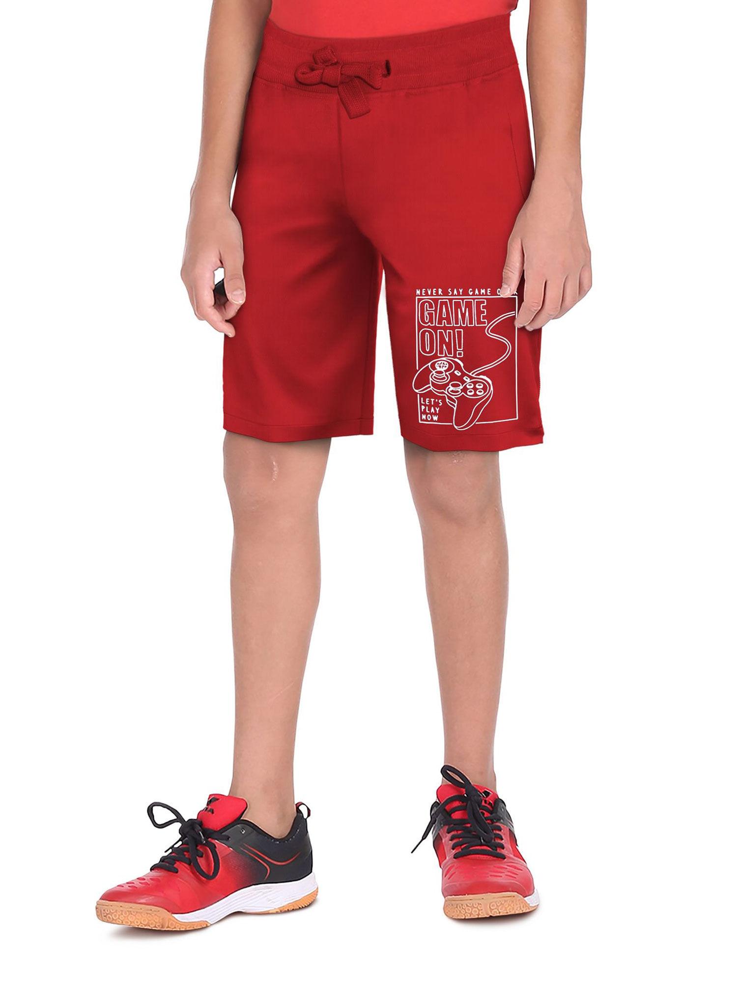 boys red and grey mid rise drawstring waist shorts (pack of 2)
