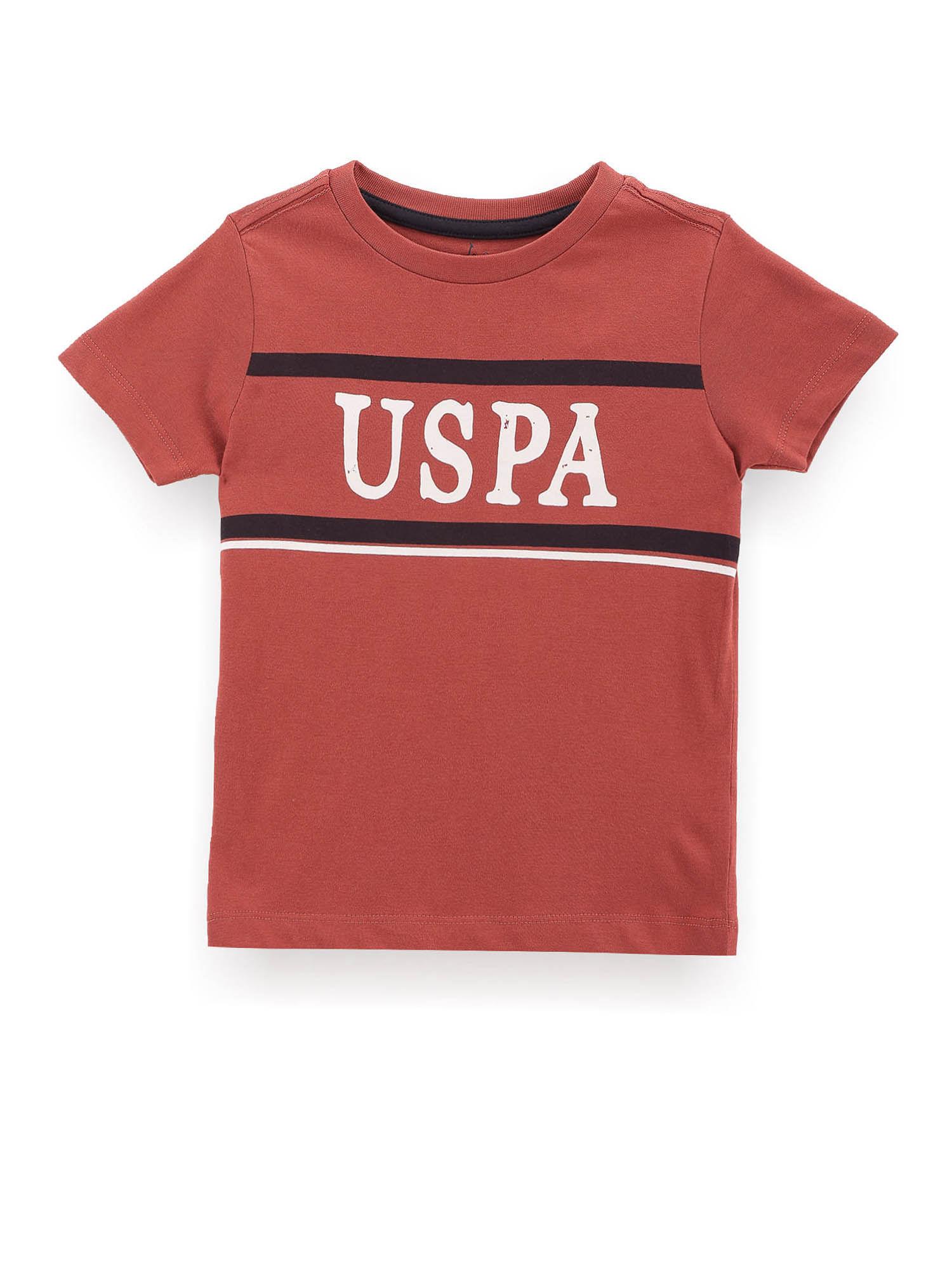 boys red brand printed cotton t-shirt