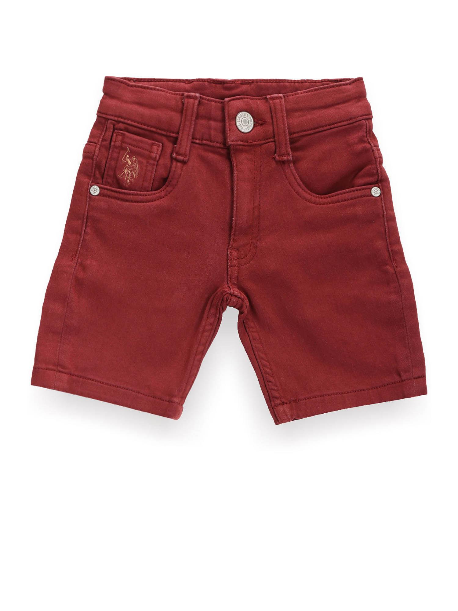 boys red clean look denim shorts