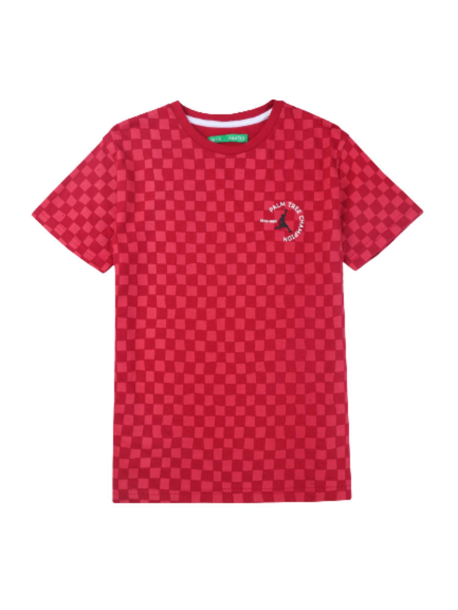 boys red cotton printed t-shirt