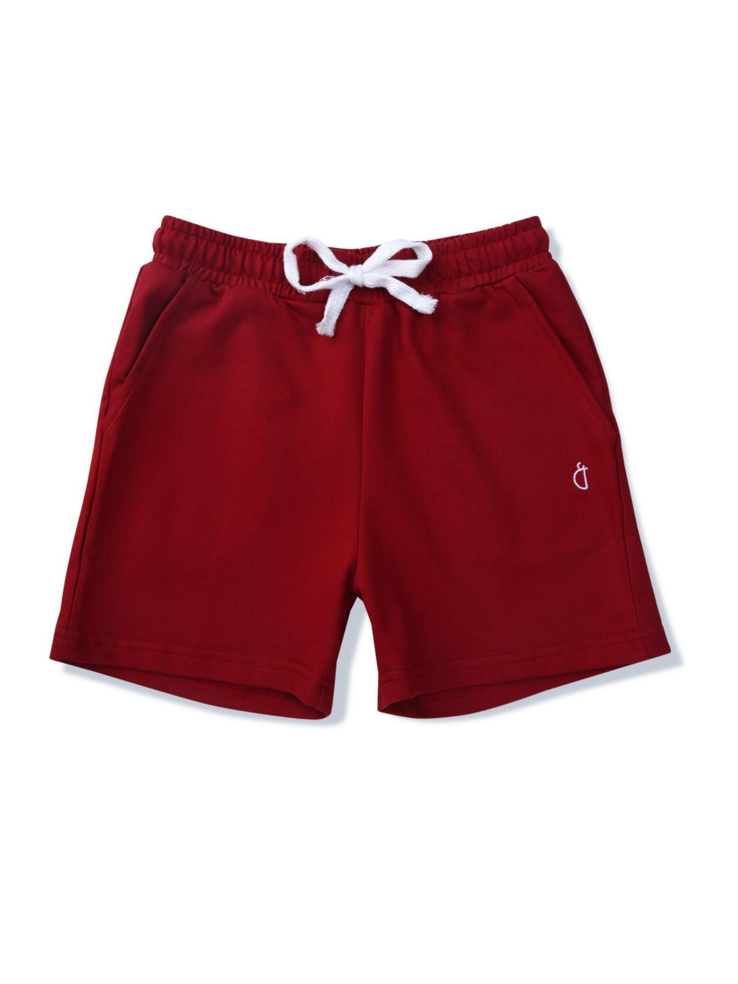 boys red cotton solid knits shorts