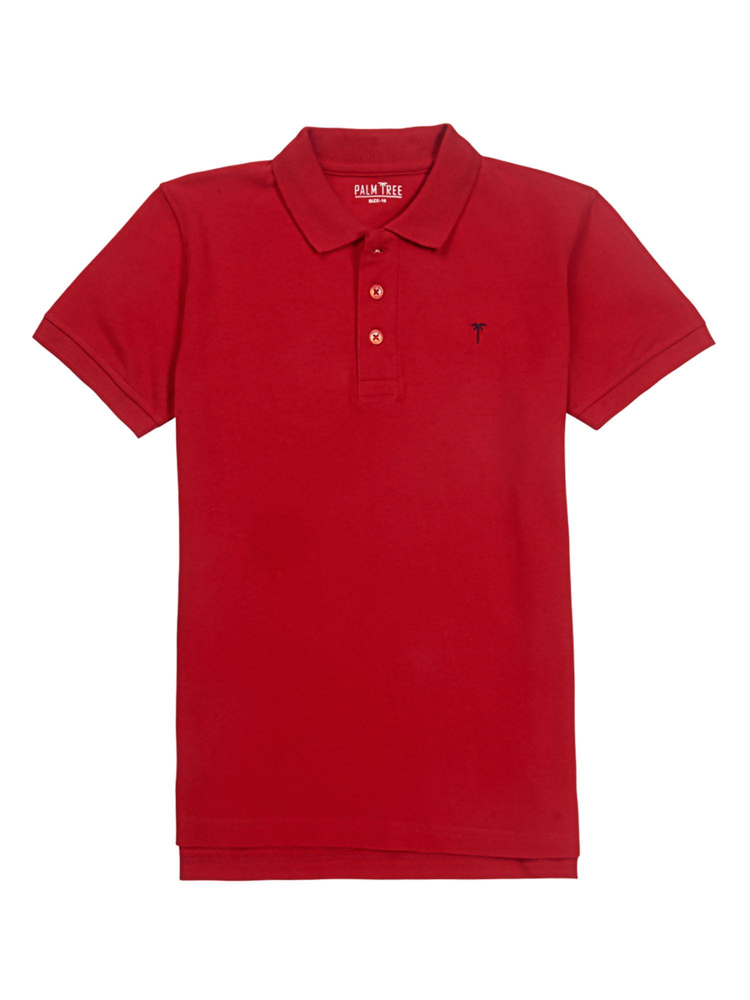 boys red cotton solid polo t-shirt half sleeves
